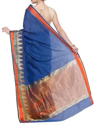 blue cotton silk bordered saree with blouse - 15016834 - Standard Image - 2