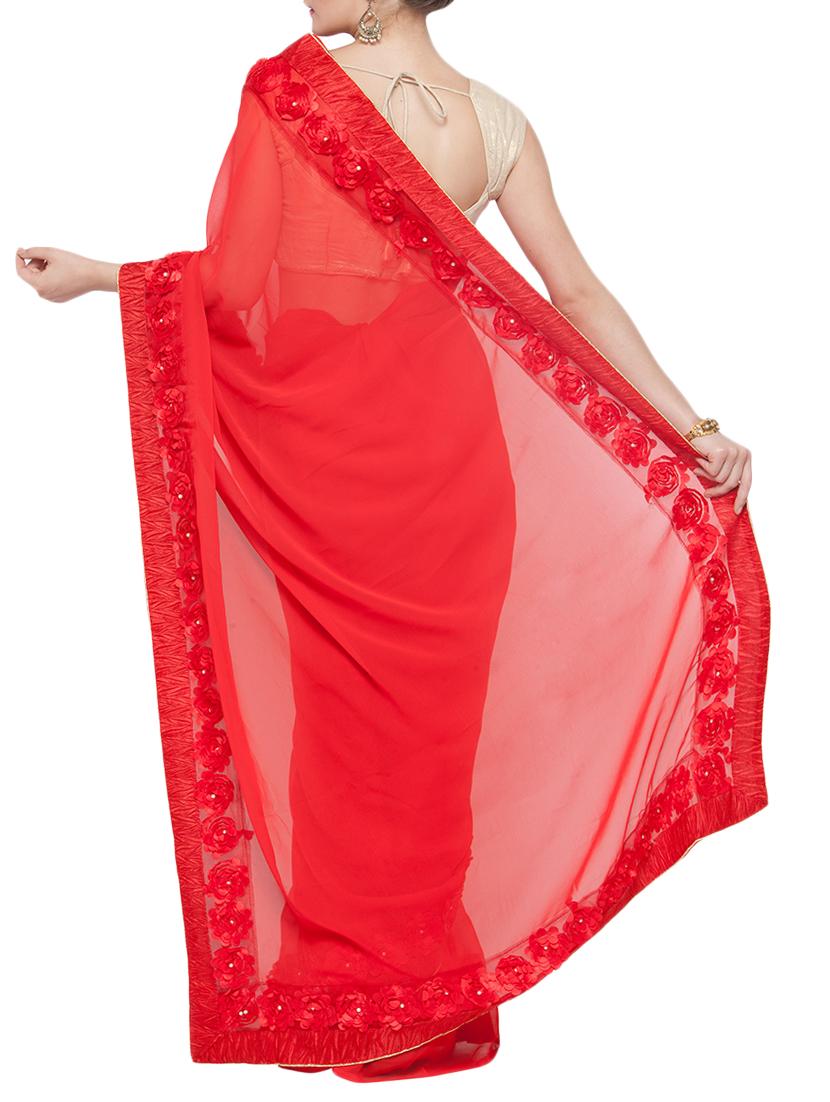 red georgette bordered saree with blouse - 15016844 - Zoom Image - 2