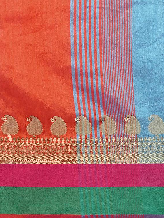 orange cotton blend bordered saree with blouse - 15016868 - Zoom Image - 5