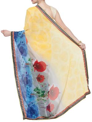 yellow georgette printed saree with blouse - 15016875 - Standard Image - 2