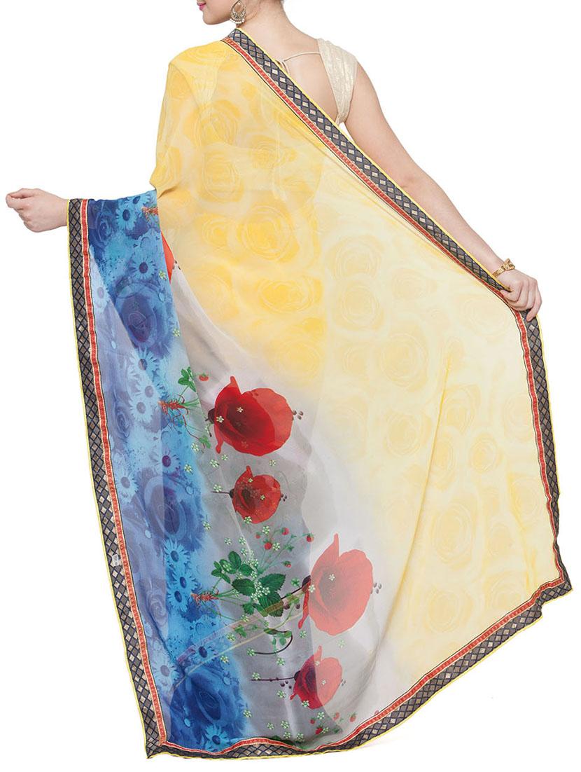 yellow georgette printed saree with blouse - 15016875 - Zoom Image - 2