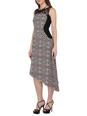 black printed crepe asymmetric dress - 15016946 - Standard Image - 2