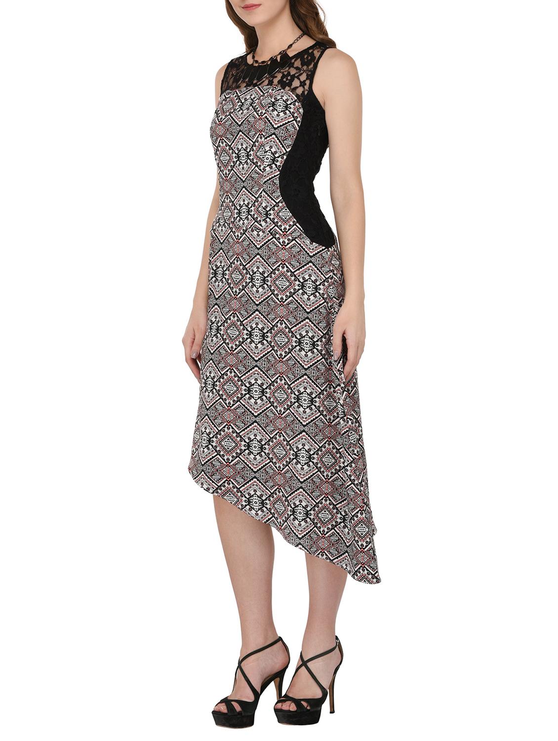 black printed crepe asymmetric dress - 15016946 - Zoom Image - 2