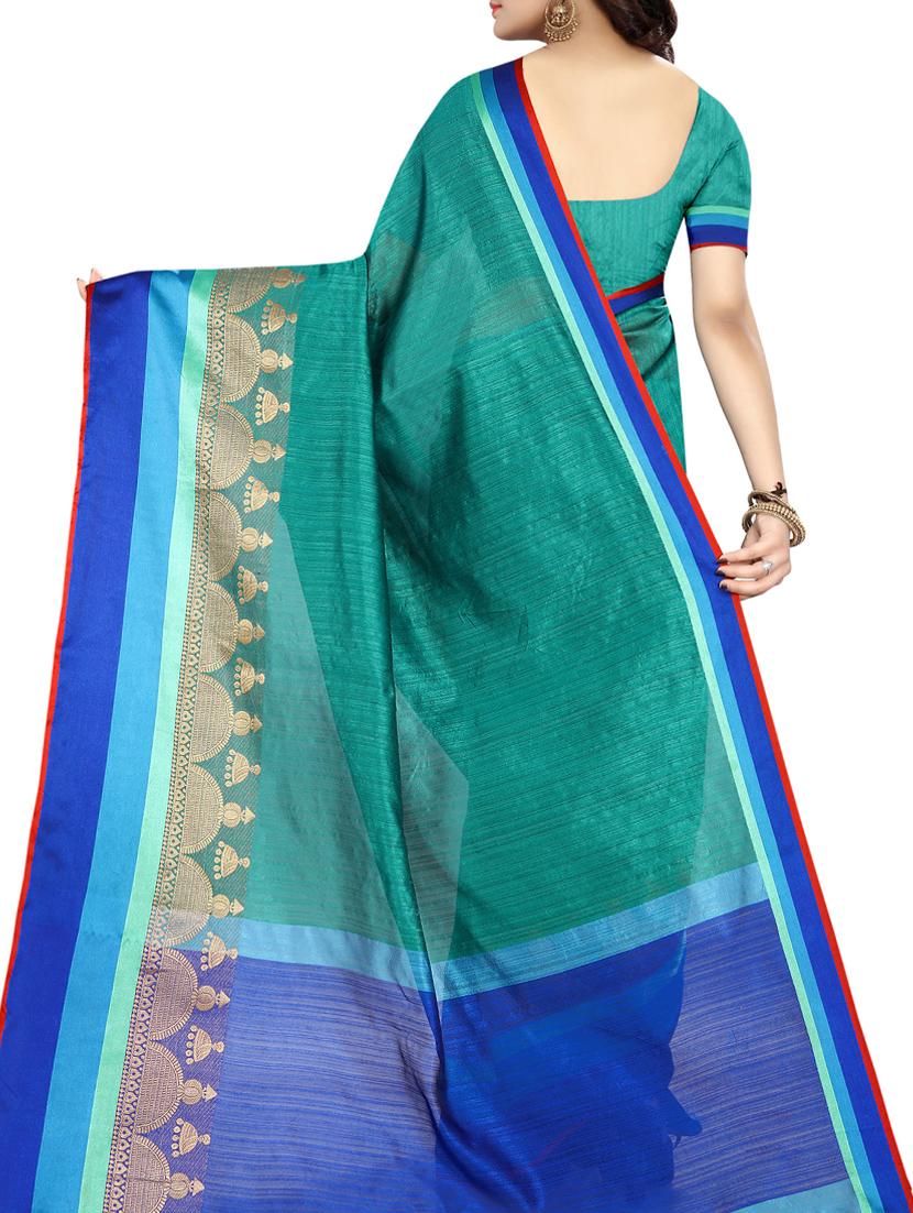 Contrast bordered bhagalpuri saree with blouse - 15017010 - Zoom Image - 2