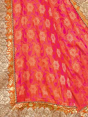 embroidered orange silk half & half saree with blouse - 15019117 - Standard Image - 2
