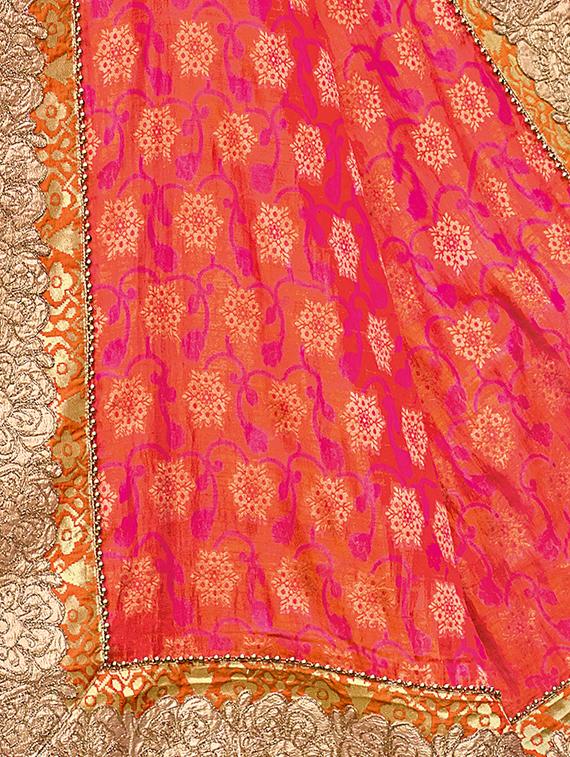 embroidered orange silk half & half saree with blouse - 15019117 - Zoom Image - 2