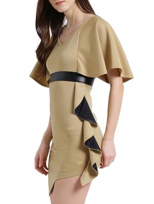 beige solid ruffle dress - 15019181 - Standard Image - 2