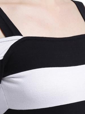 black cotton striped belted dress - 15019184 - Standard Image - 5