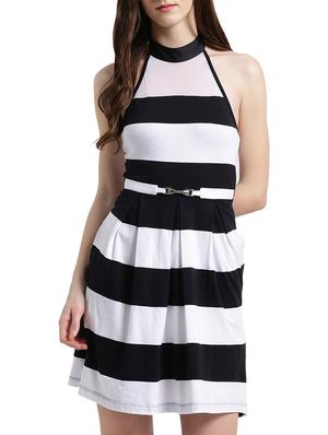 white striped cotton belted dress - 15019185 - Standard Image - 2