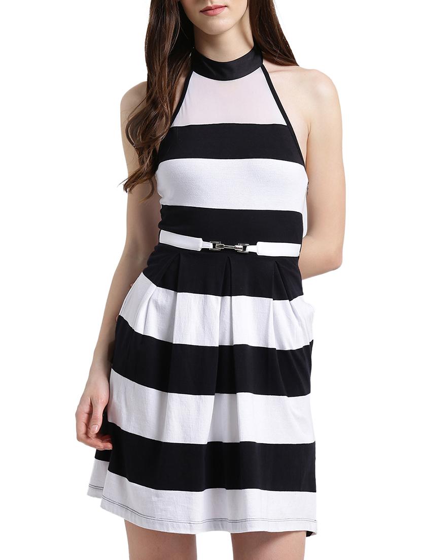 white striped cotton belted dress - 15019185 - Zoom Image - 2