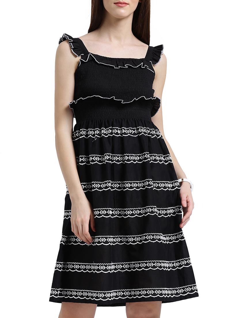 black cotton a-line dress - 15019190 - Zoom Image - 2