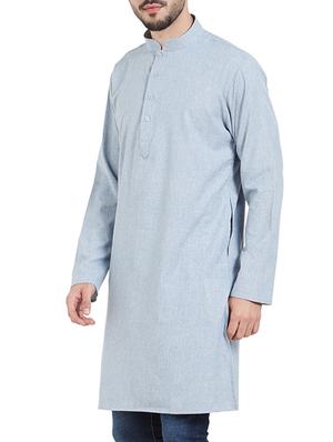 blue cotton long kurta - 15019279 - Standard Image - 2