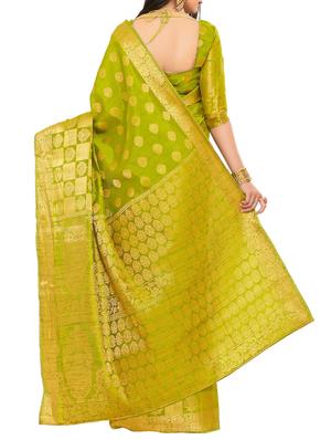 mehandi art silk kanjivaram saree with blouse - 15019291 - Standard Image - 2