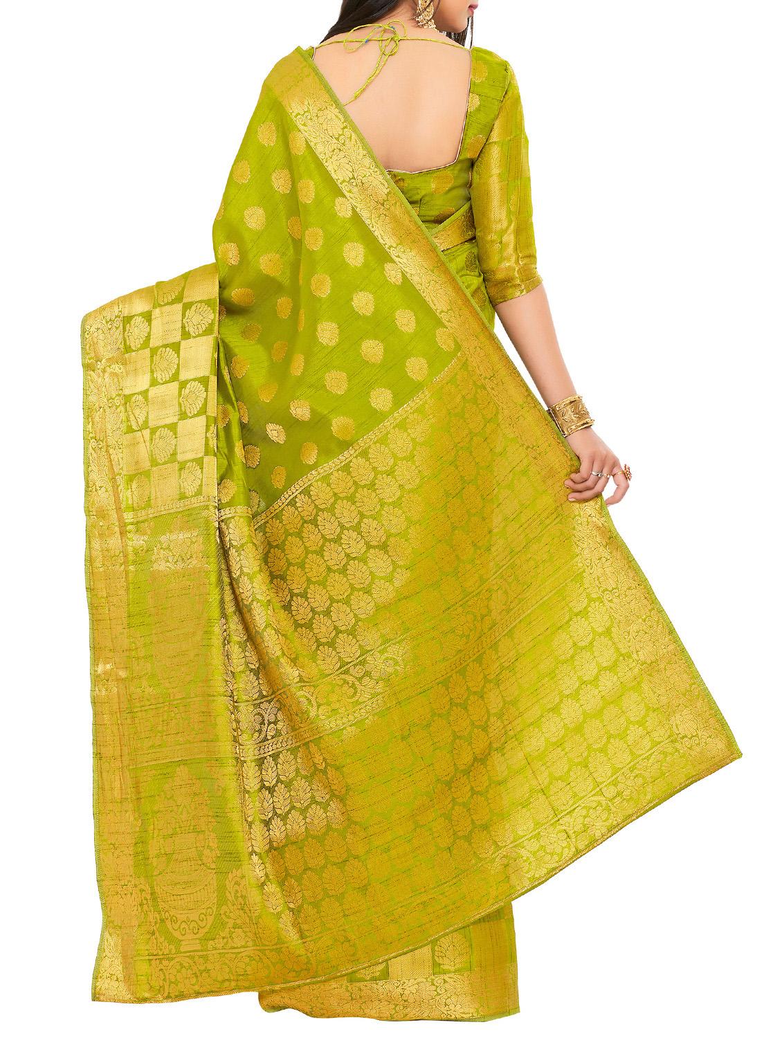 mehandi art silk kanjivaram saree with blouse - 15019291 - Zoom Image - 2