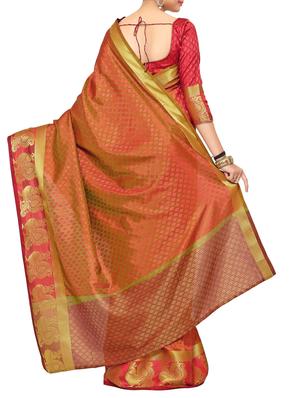 orange art silk woven saree with blouse - 15019307 - Standard Image - 2