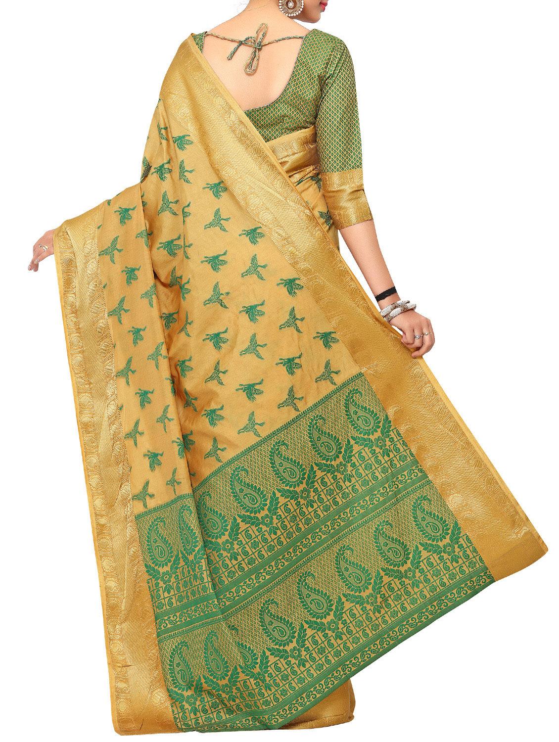 beige art silk woven saree with blouse - 15019308 - Zoom Image - 2