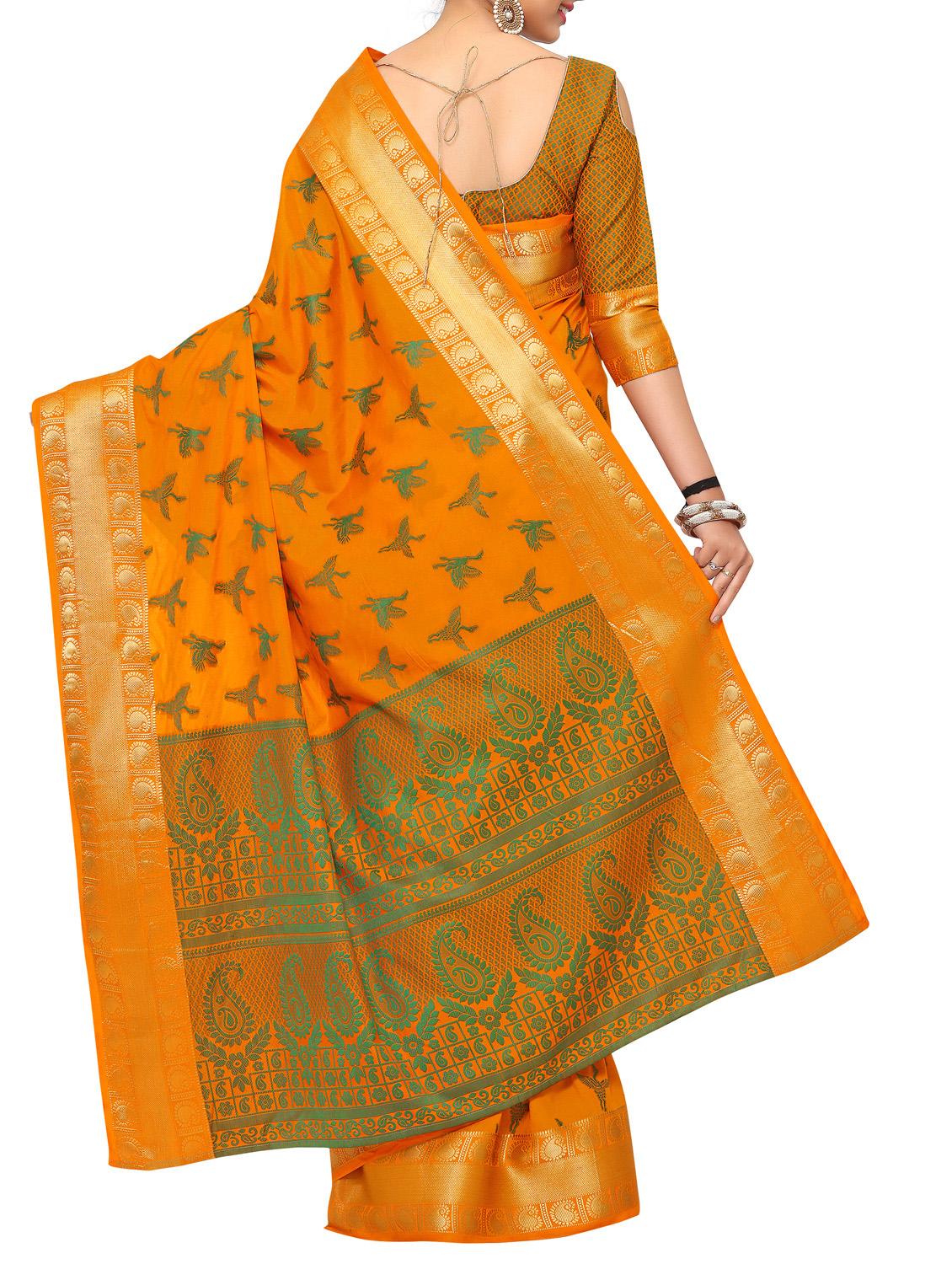 orange art silk woven saree with blouse - 15019309 - Zoom Image - 2