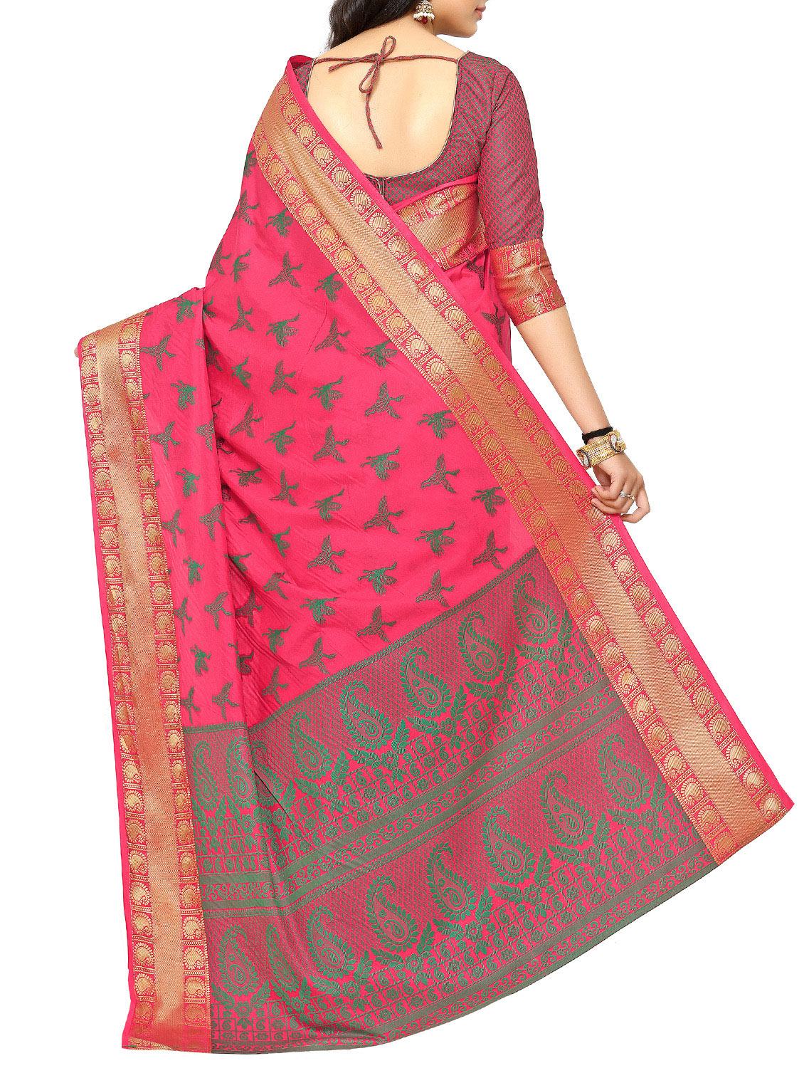 pink art silk woven saree with blouse - 15019311 - Zoom Image - 2