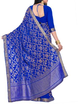 blue chiffon woven saree with blouse - 15019312 - Standard Image - 2