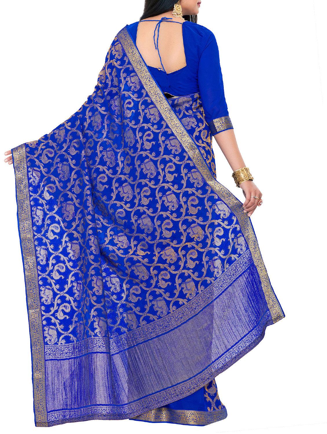 blue chiffon woven saree with blouse - 15019312 - Zoom Image - 2