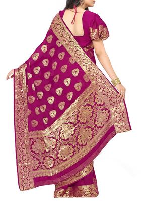 purple chiffon woven saree with blouse - 15019321 - Standard Image - 2