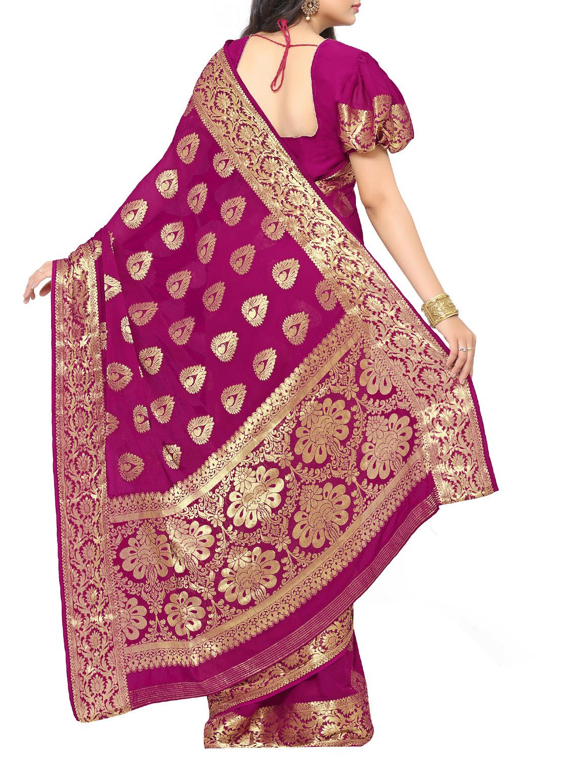 purple chiffon woven saree with blouse - 15019321 - Zoom Image - 2