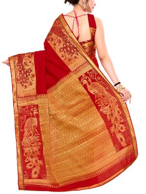 red art silk woven saree with blouse - 15019323 - Standard Image - 2
