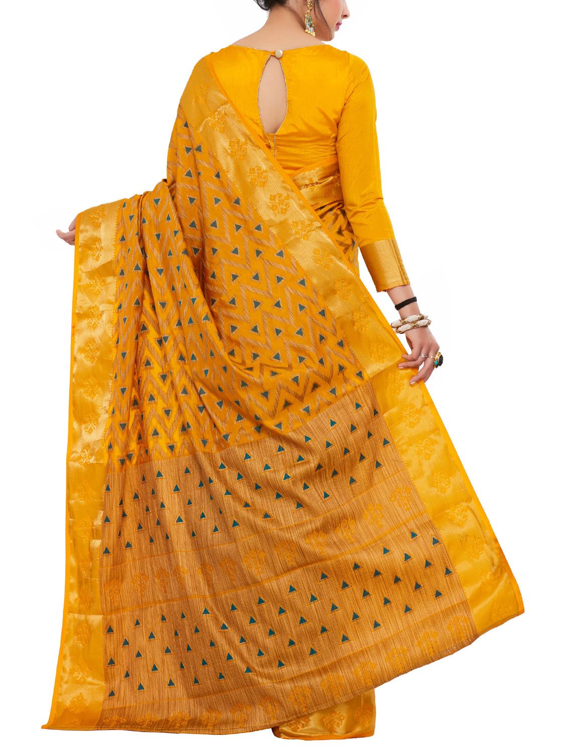 mustard art silk woven saree with blouse - 15019331 - Zoom Image - 2