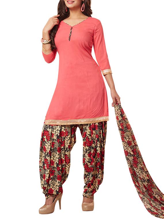 pink synthetic suit combos unstitched - 15019546 - Zoom Image - 2