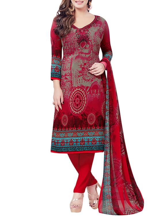 red synthetic suit combos unstitched - 15019617 - Zoom Image - 2
