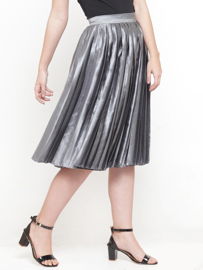 silver solid pleated skirt - 15019750 - Zoom Image - 2