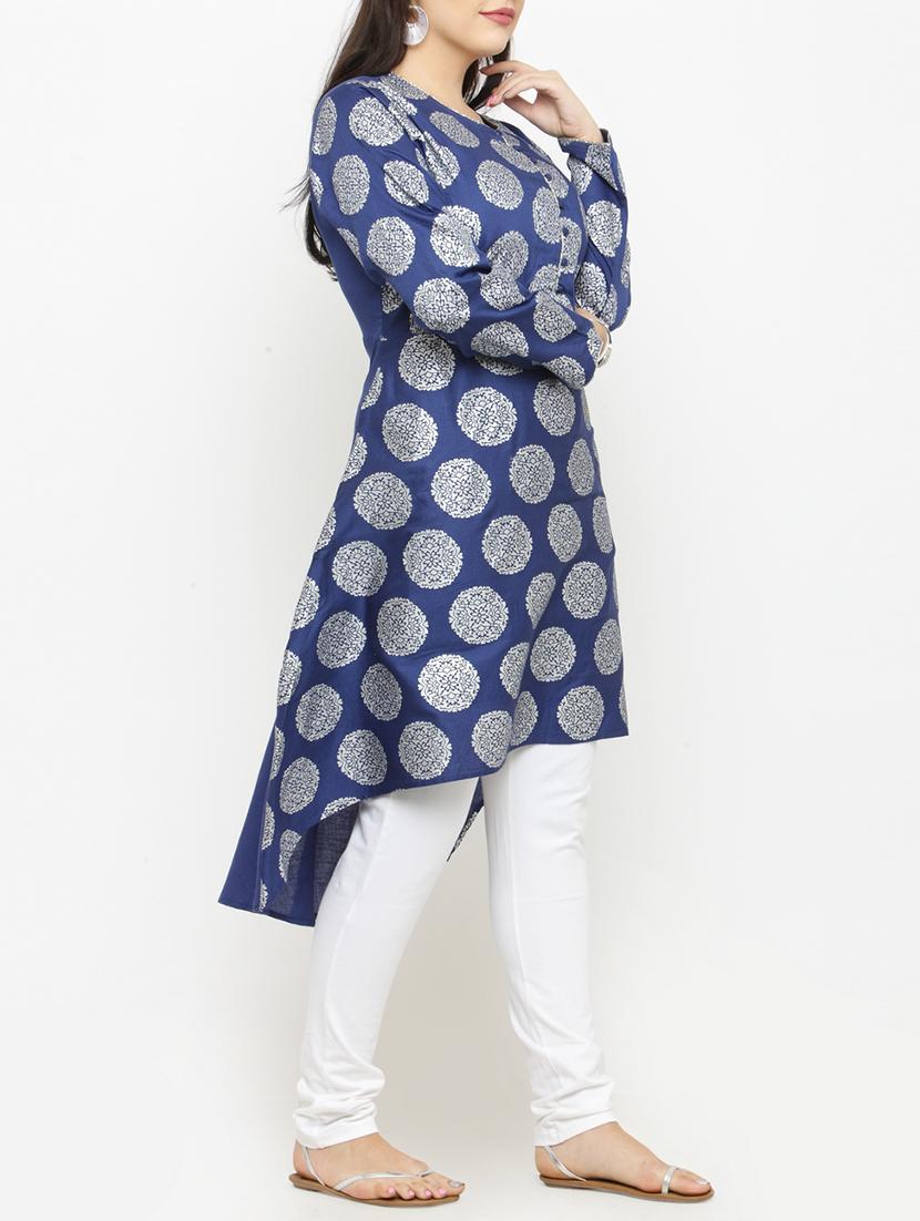 blue viscose aline kurta - 15019755 - Zoom Image - 2