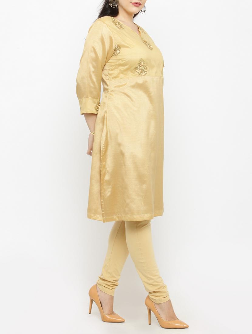 yellow viscose aline kurta - 15019756 - Zoom Image - 2