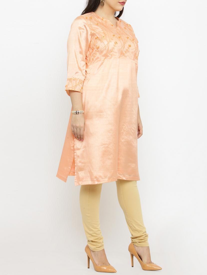 peach viscose aline kurta - 15019758 - Zoom Image - 2