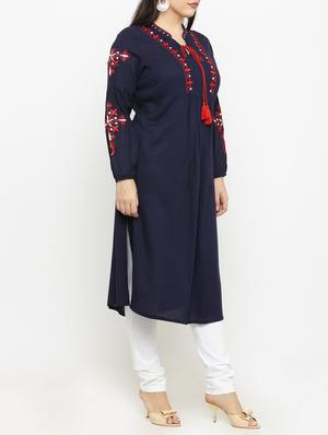 blue cotton aline kurta - 15019763 - Standard Image - 2