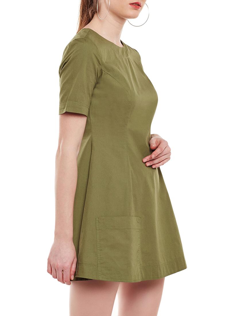 olive cotton a-line dress - 15020105 - Zoom Image - 2