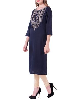 blue rayon straight kurta - 15020212 - Standard Image - 2