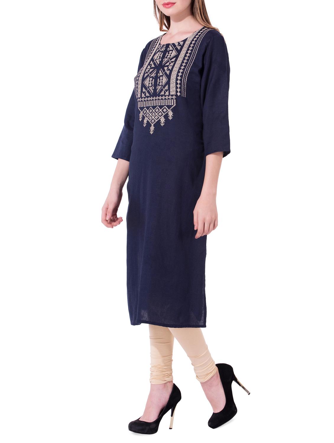 blue rayon straight kurta - 15020212 - Zoom Image - 2