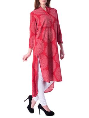 red cotton high low kurta - 15020213 - Standard Image - 2