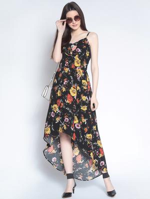 black printed high low dress - 15020368 - Standard Image - 2