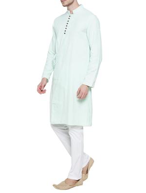 aqua blue cotton kurta pyjama set - 15020935 - Standard Image - 2