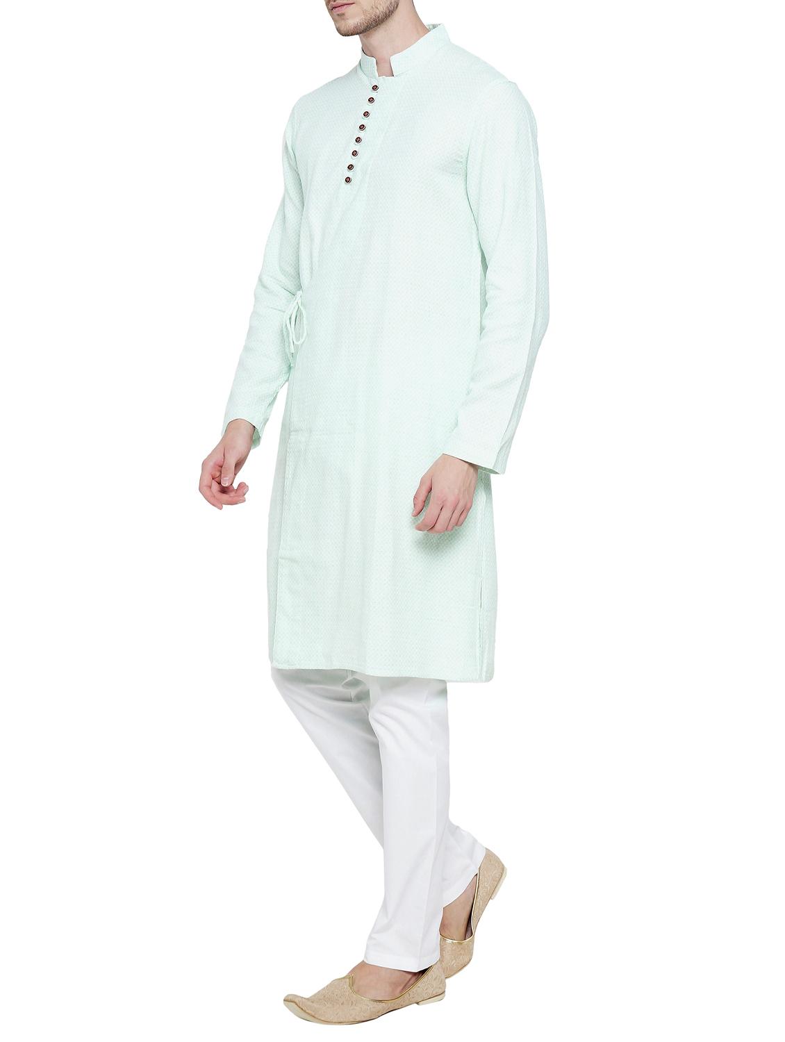 aqua blue cotton kurta pyjama set - 15020935 - Zoom Image - 2