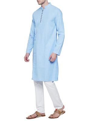 sky blue cotton ethnic wear set - 15020937 - Standard Image - 2