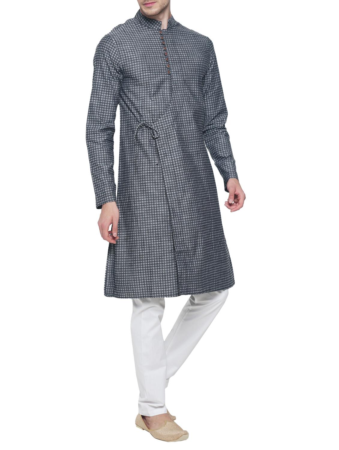 grey cotton kurta pyjama set - 15020940 - Zoom Image - 2