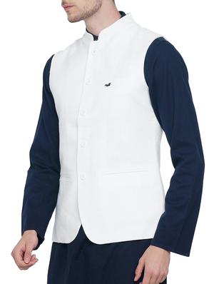 white cotton nehru jacket - 15020953 - Standard Image - 2