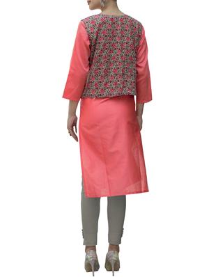 peach cotton straight kurta - 15021163 - Standard Image - 2