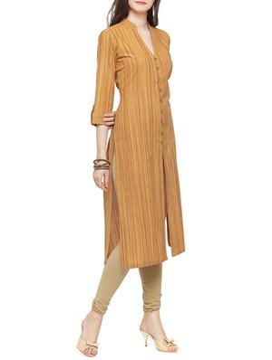 brown cotton straight kurta - 15021581 - Standard Image - 2