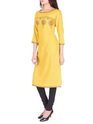 yellow rayon straight kurta - 15021836 - Standard Image - 2