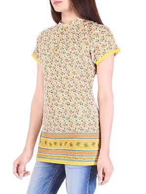 yellow cotton straight kurti - 15021839 - Standard Image - 2