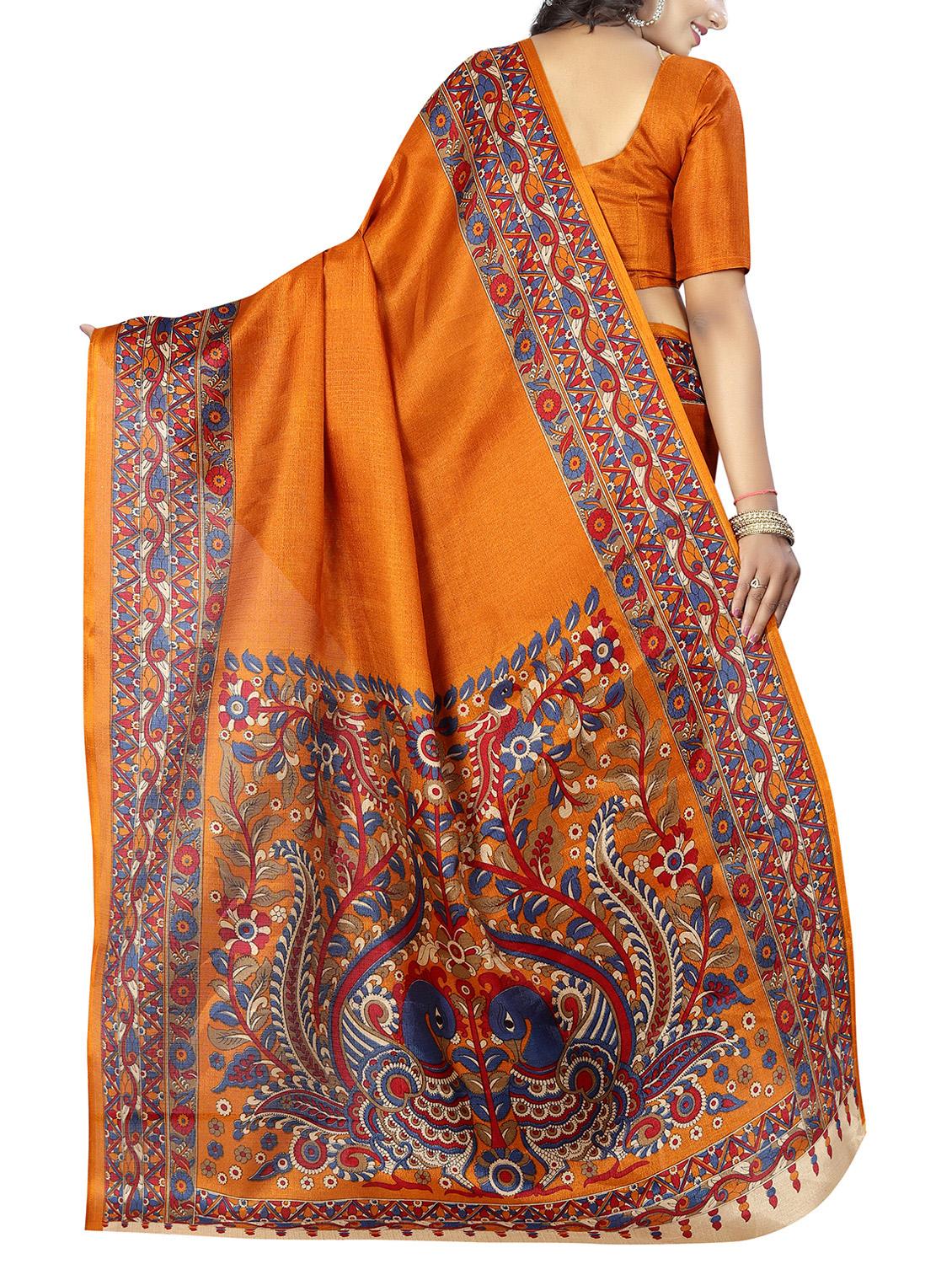 yellow khadi printed saree with blouse - 15022761 - Zoom Image - 2